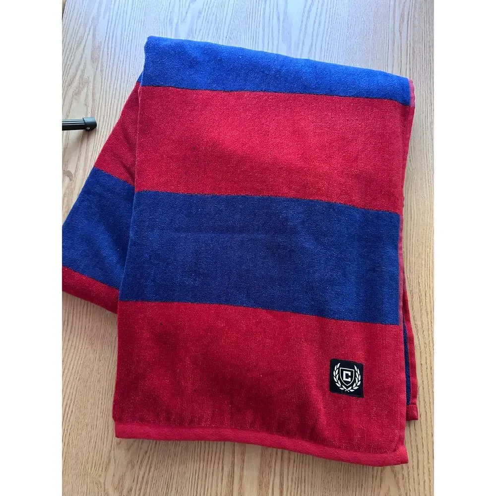 New Chaps Home Large Beach 🏖️ Bath Towel Cotton Burgundy Blue 40”x72”
